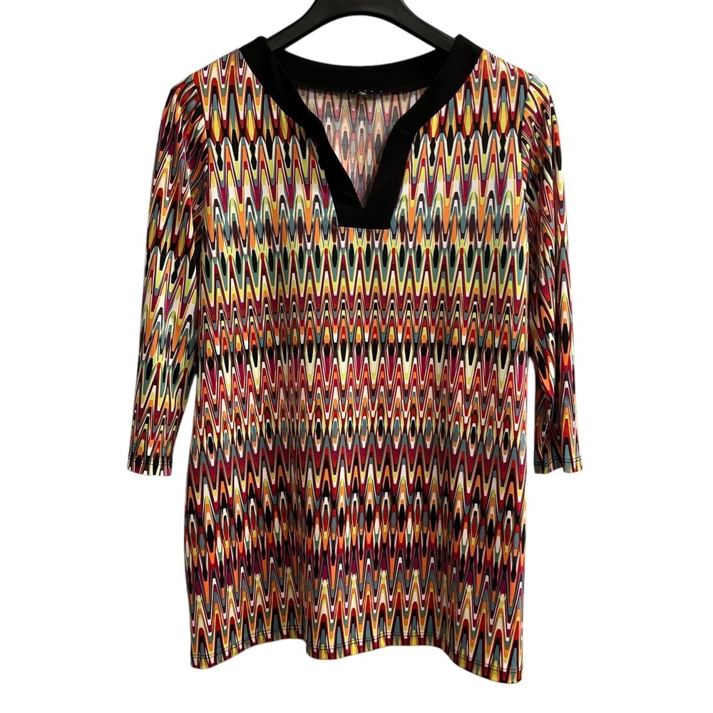 Tiana B Top Colorful Jersey Knit‎ Tunic Size L Comfort Stretchy Casual Travel